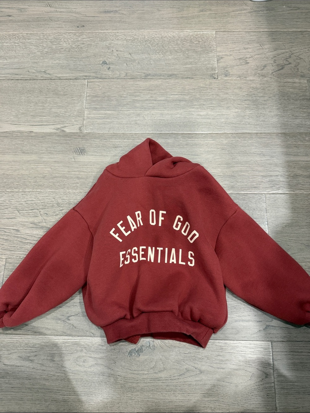 Authentic Fear of God Essentials Kids Burgundy Hoodie Sweatshirt
